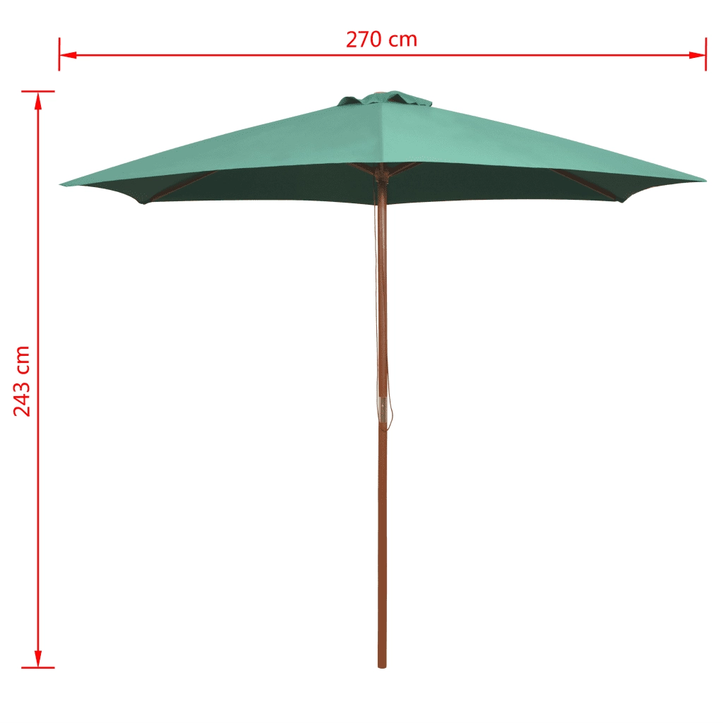 Ombrellone-Ombrello da giardino 270x270 cm con Palo in Legno Verde