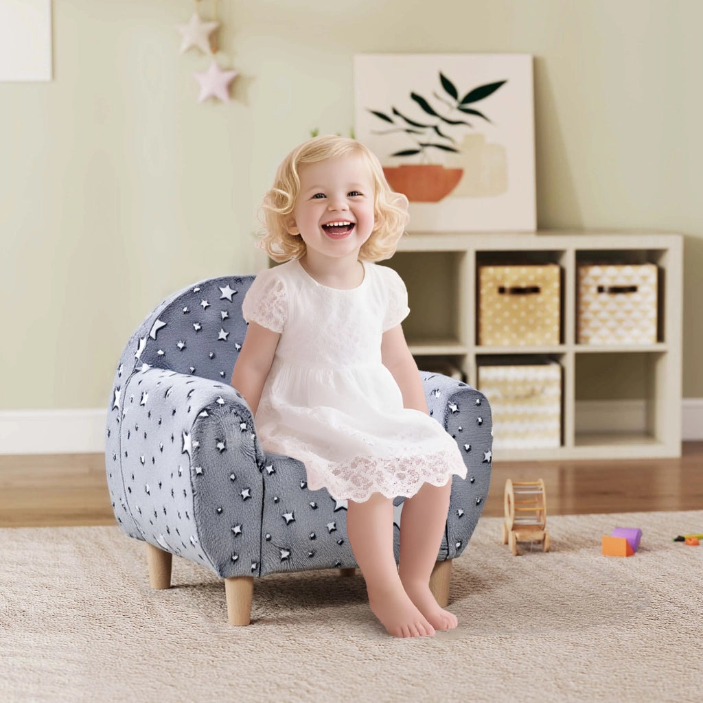 Divano bambini stelle luminose ¨C Minimal ¨C velluto grigio 55x40x55 cm