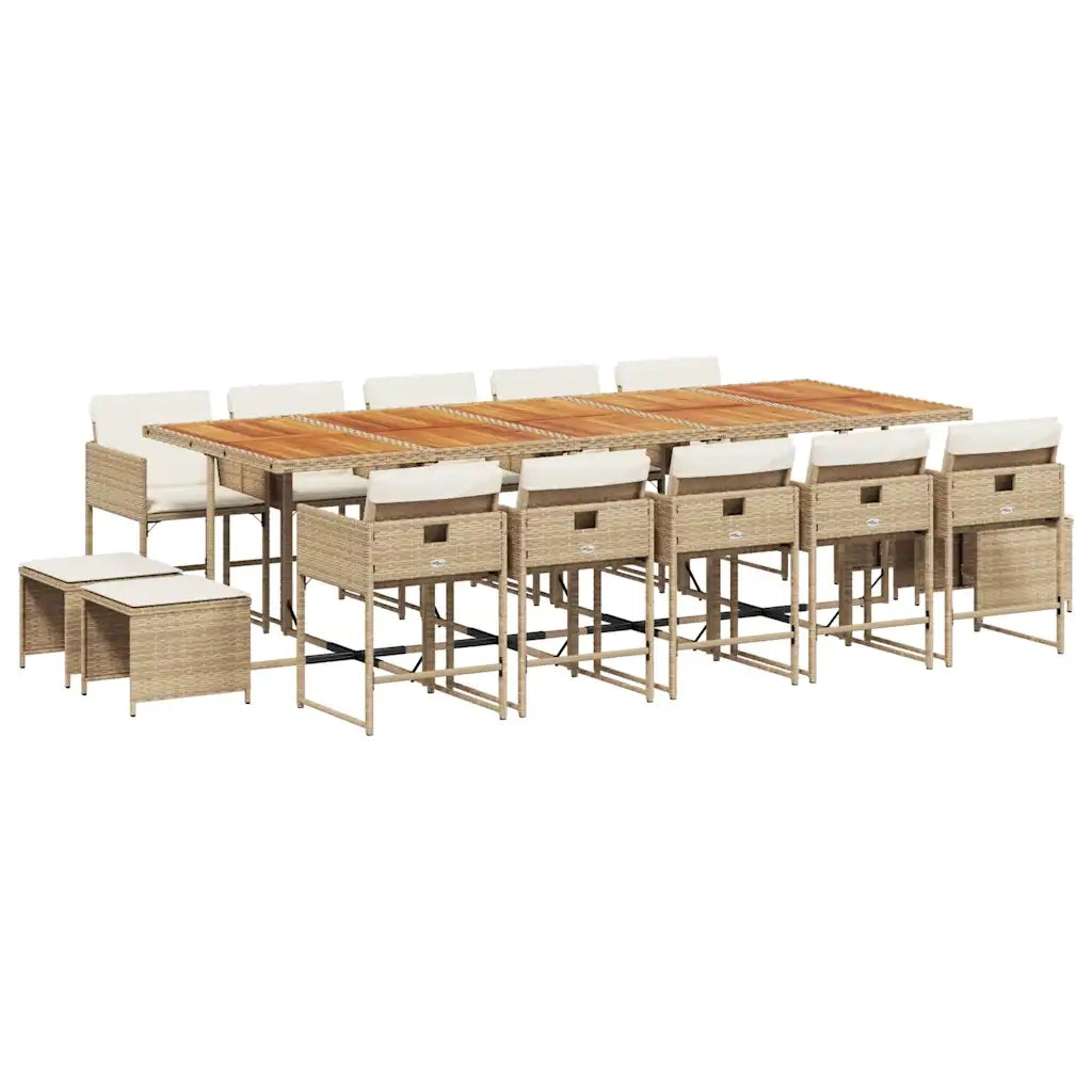 Set da Pranzo da Giardino 15 pz con Cuscini Beige in Polyrattan 3278127