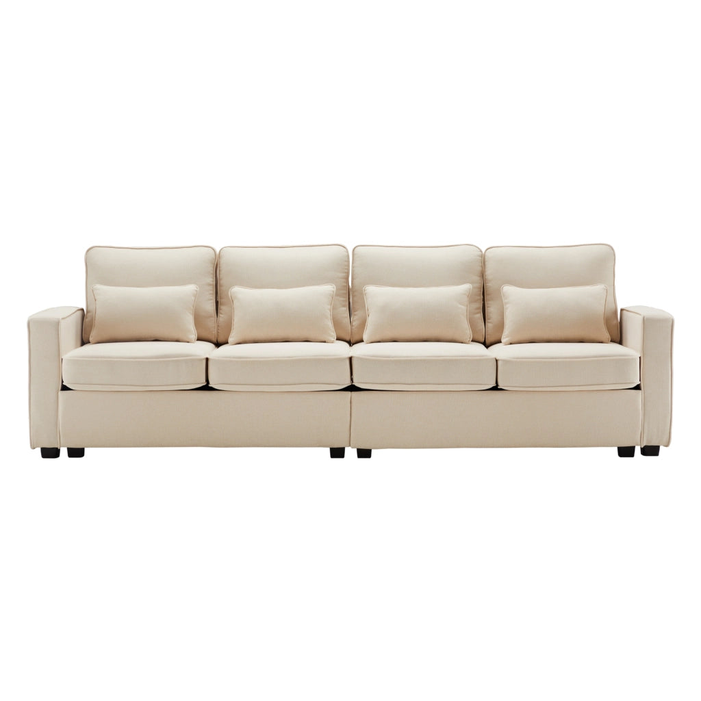 Sofa 4 posti moderno in lino - Zephmum- Con tasche braccioli e 4 cuscini