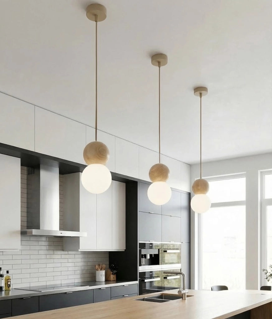 Lampada sospesa LOOP Emibig 1xG9 8W beige legno vetro