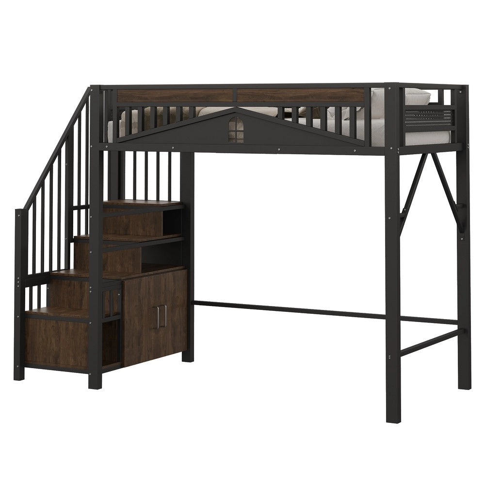 Letto a Soppalco in Metallo ¨C MINIMAL ¨C Nero 90x200