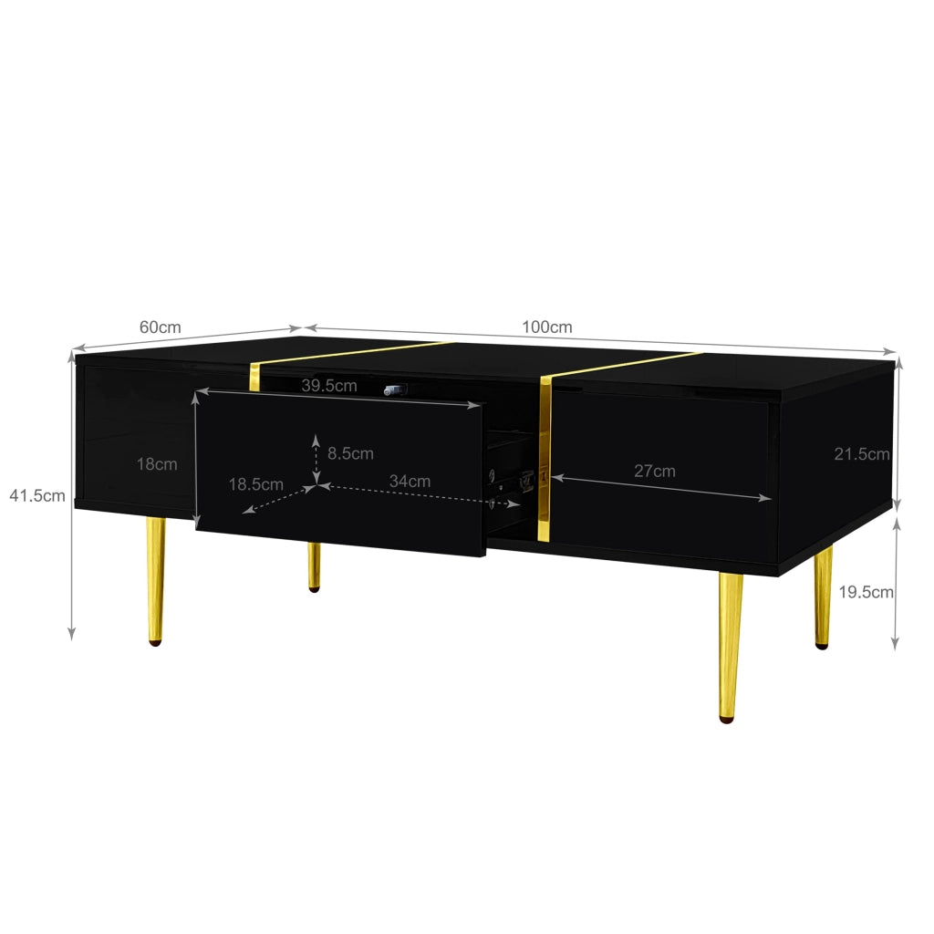 Tavolino moderno - Zephmum- Nero lucido con 2 cassetti