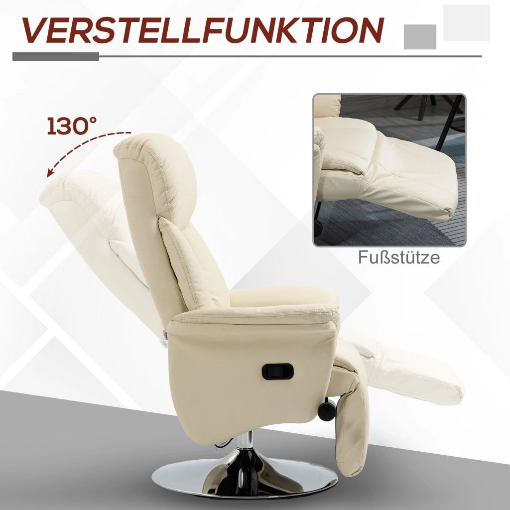 Poltrona relax reclinabile ¨C Xylo ¨C similpelle crema con poggiapiedi, portata 150 kg