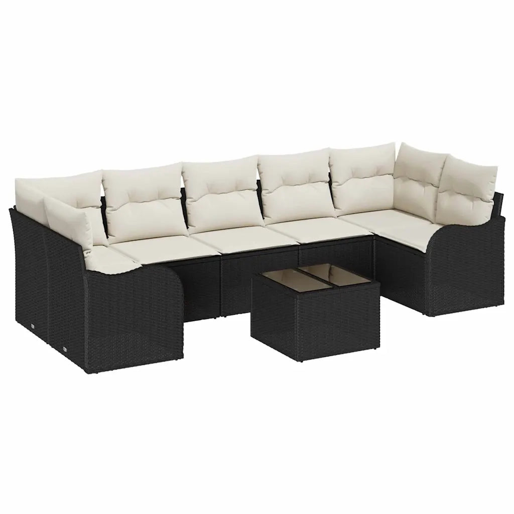 Set Divano da Giardino con cuscino 8 pcs Nero e Crema