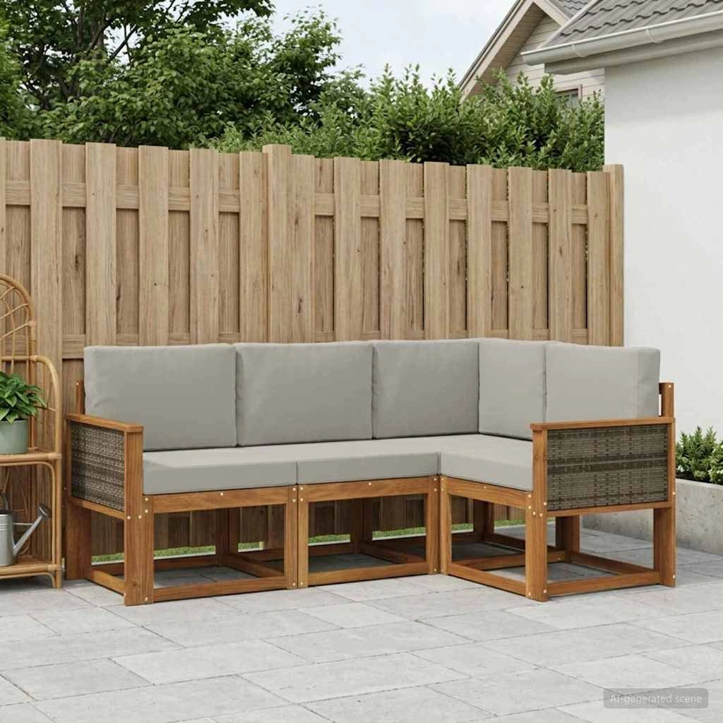 Set di divani da esterno 4 pz Naturale e Grigio Chiaro 3385167