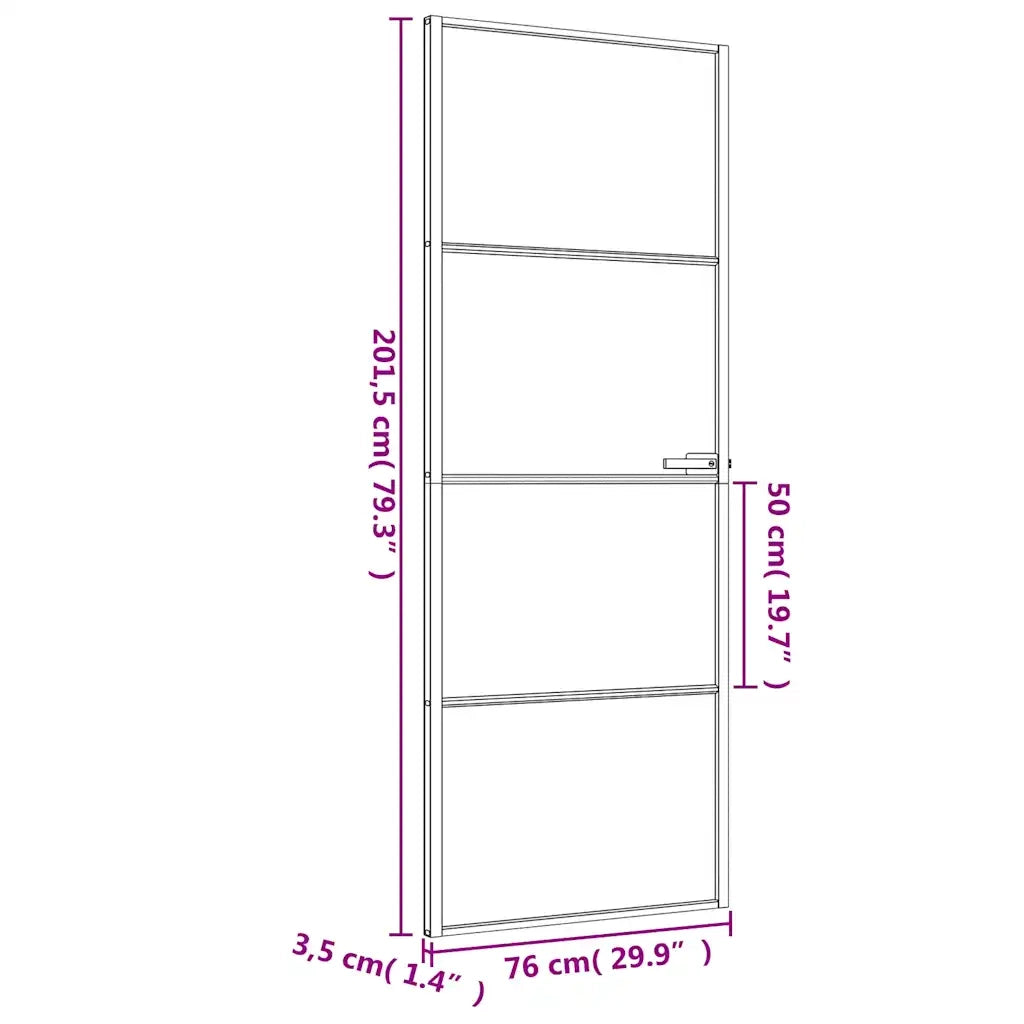 Porta per Interni Nera 76x201,5cm Vetro Temperato e Alluminio 155117