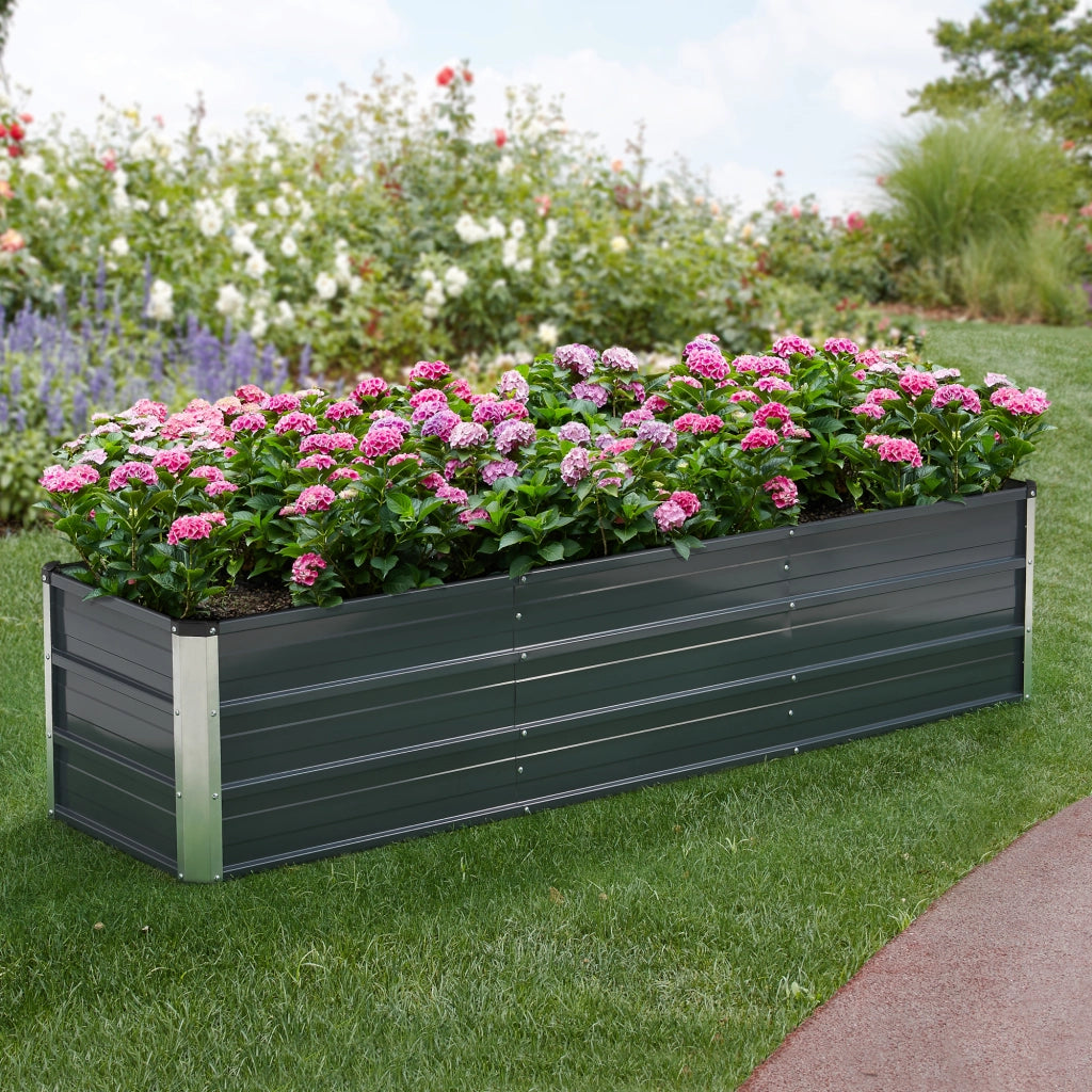 Aiuola Alta da Giardino 'Nijmegen' in Acciaio Fioriera con 2 Divisori 183 x 47 x 40 cm - Antracite [en.casa]