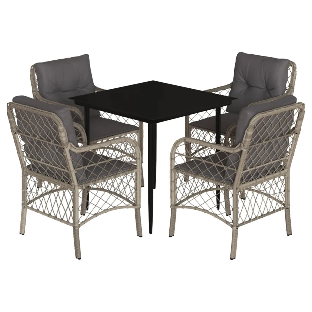 Set Pranzo da Giardino 5pz con Cuscini Grigio Chiaro Polyrattan 3212167
