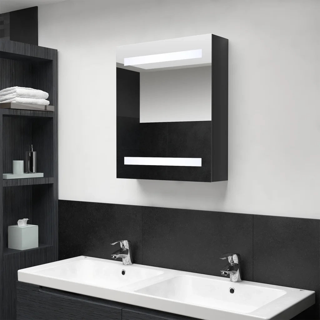 Armadietto Bagno con Specchio e LED-Mobile bagno con specchio Nero Lucido 50x14x60 cm