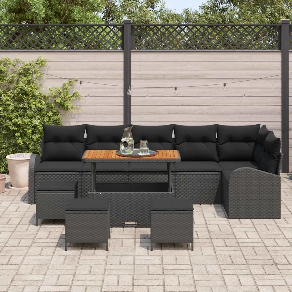 Set Divano da Giardino con cuscino con cuscino 10 pcs Nero 3364369