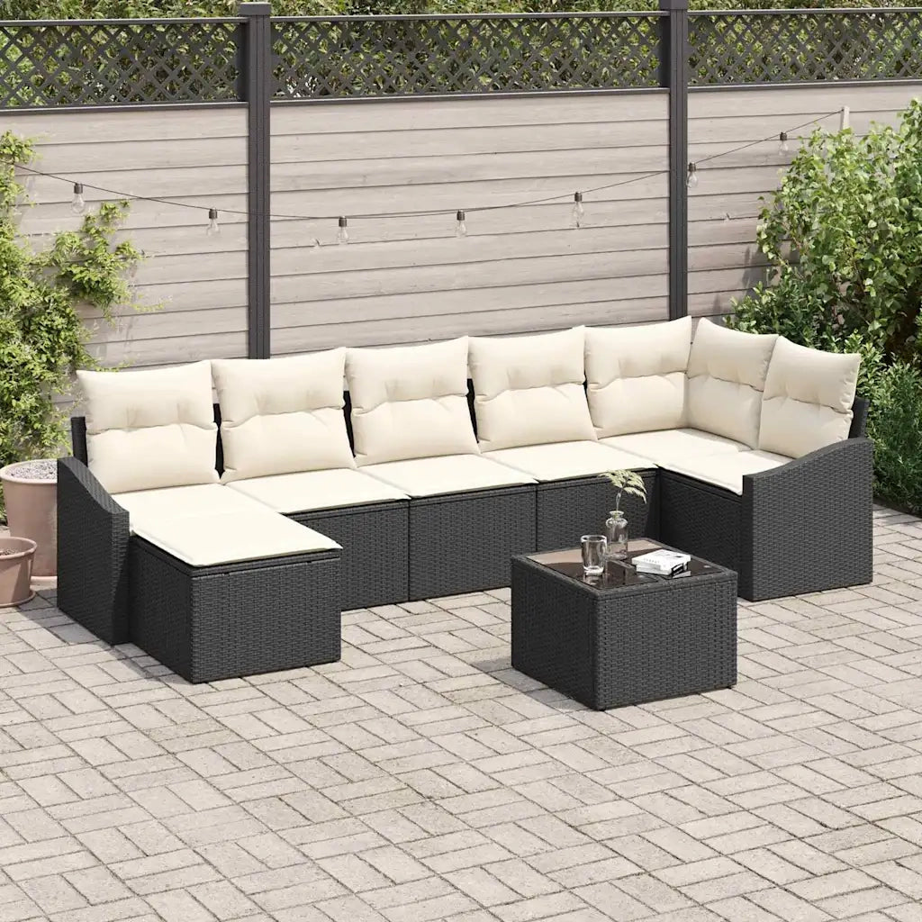 Set di divani con cuscino 8 pcs Nero polyrattan