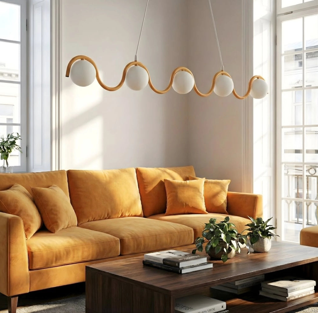 Lampada sospesa SINUS ondulata 5xG9 arancio-bianca