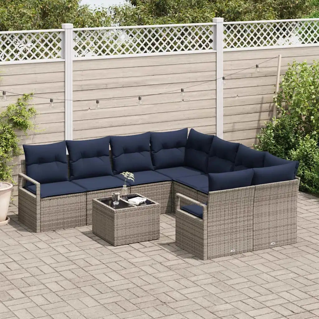 Set di divani con cuscino 9 pcs Grigio e Blu Navy polyrattan 3346325