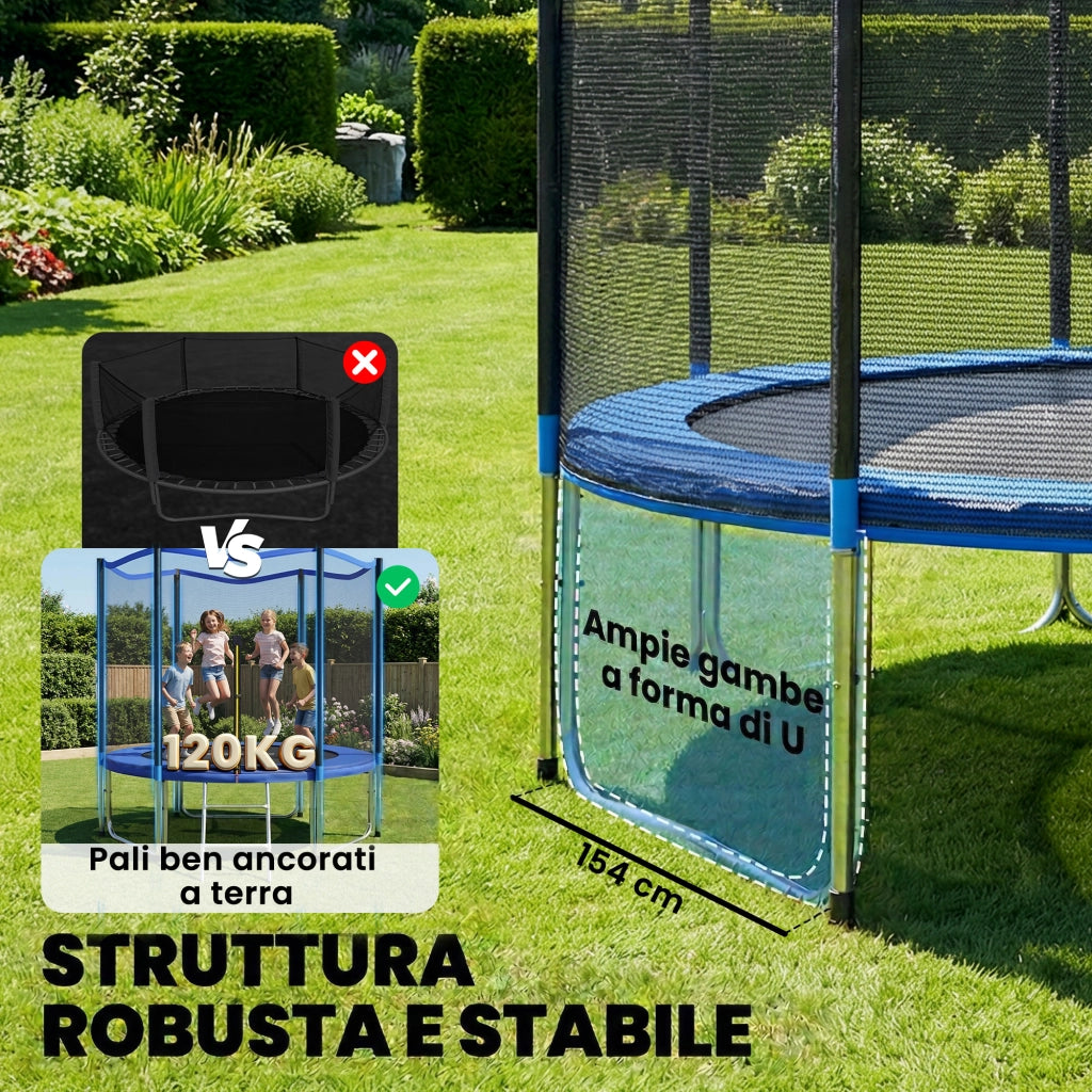 Trampolino 305 cm con rete di protezione e scaletta per esterni.