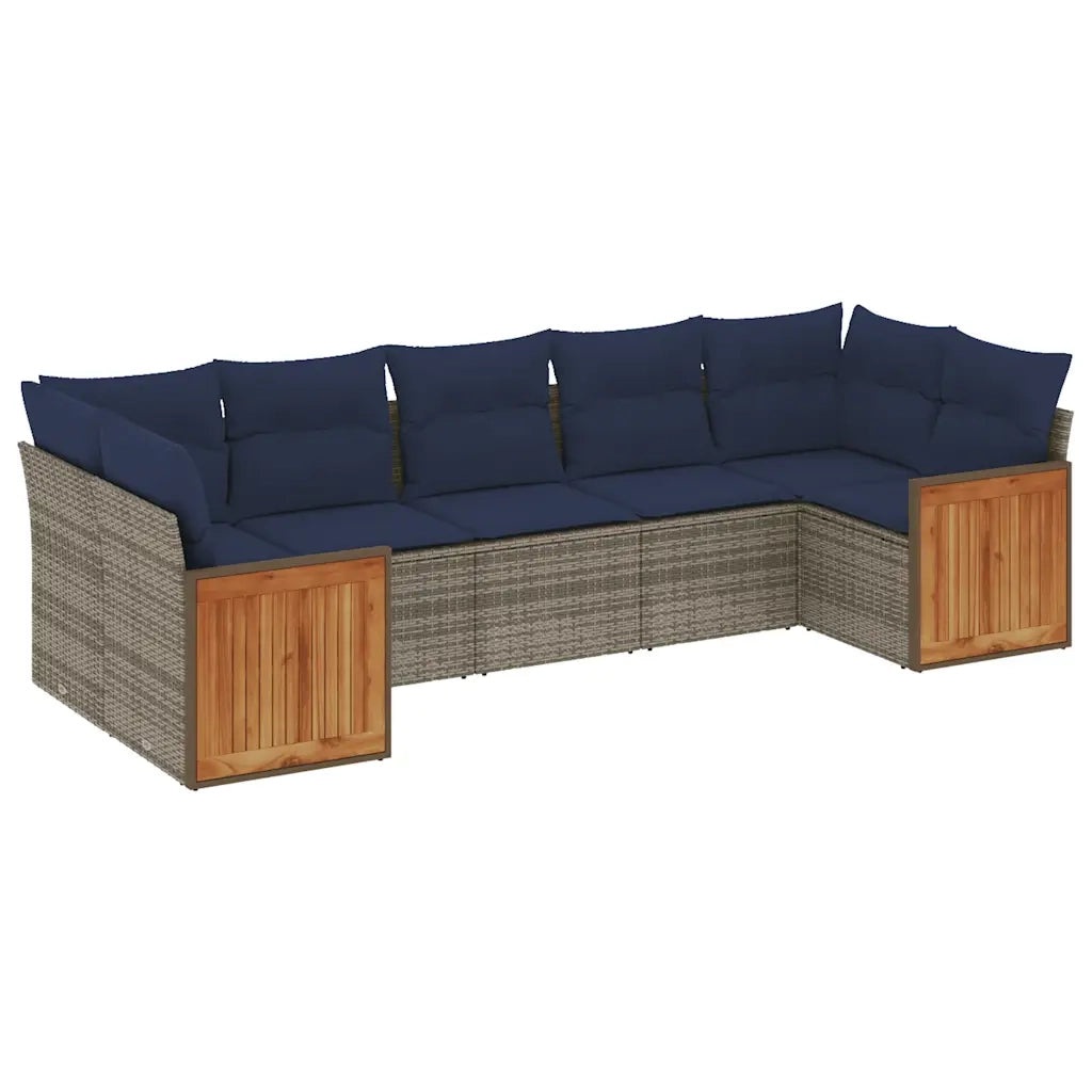 Set Divani da Giardino 7 pz con Cuscini Grigio in Polyrattan 3227951