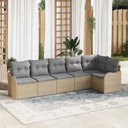 Set Divano da Giardino con cuscino 6 pcs Beige Poly Rattan