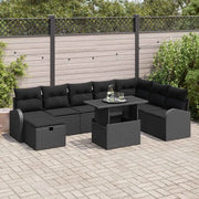 Set Divano da Giardino con cuscino 9 pcs Nero Poly Rattan