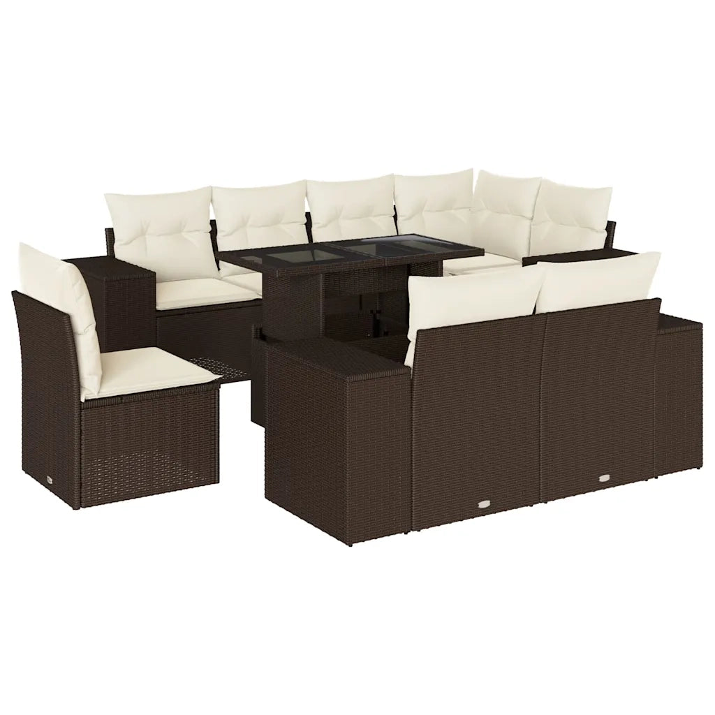 Set Divani da Giardino 9pz con Cuscini Marrone in Polyrattan 3269303