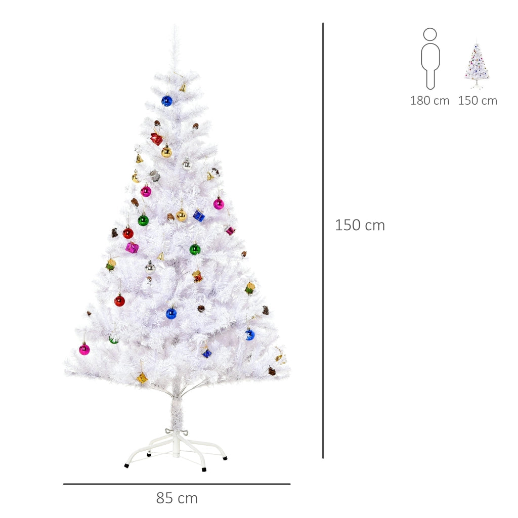 Albero di Natale Artificiale 150 cm 680 Rami Addobbato Bianco