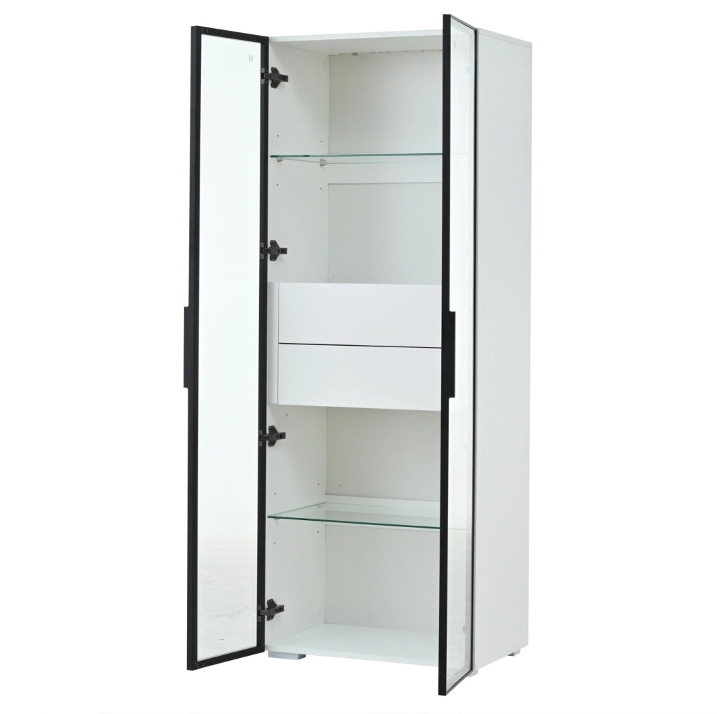 Vetrina 60x40x160 cm con LED e 2 cassetti in MDF e vetro