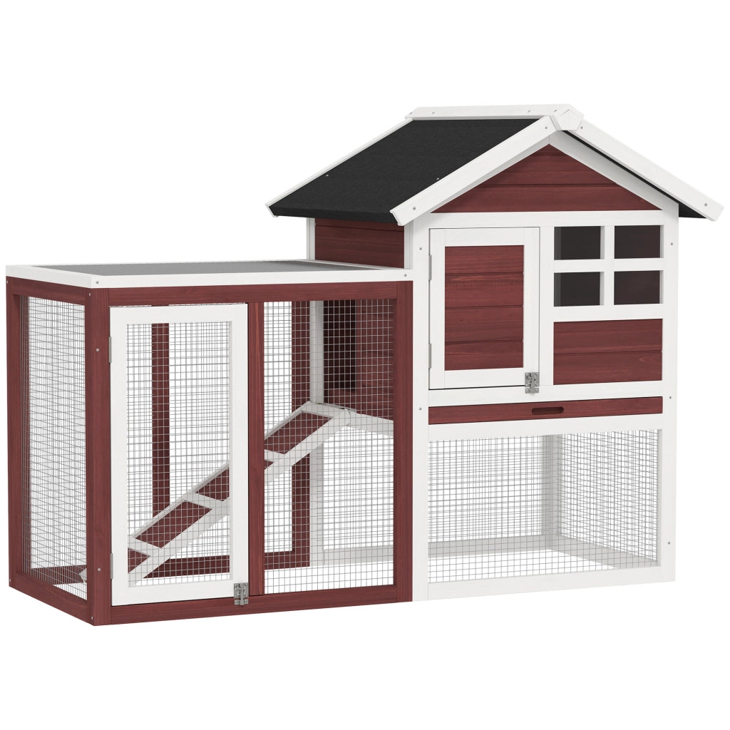 Casetta per Conigli da Giardino con Rampa ¨C Minimal ¨C Legno 123.5x62.5x92.5 cm Marrone Bianco