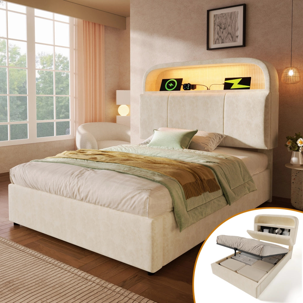 letto imbottito velluto beige 90x200 cm