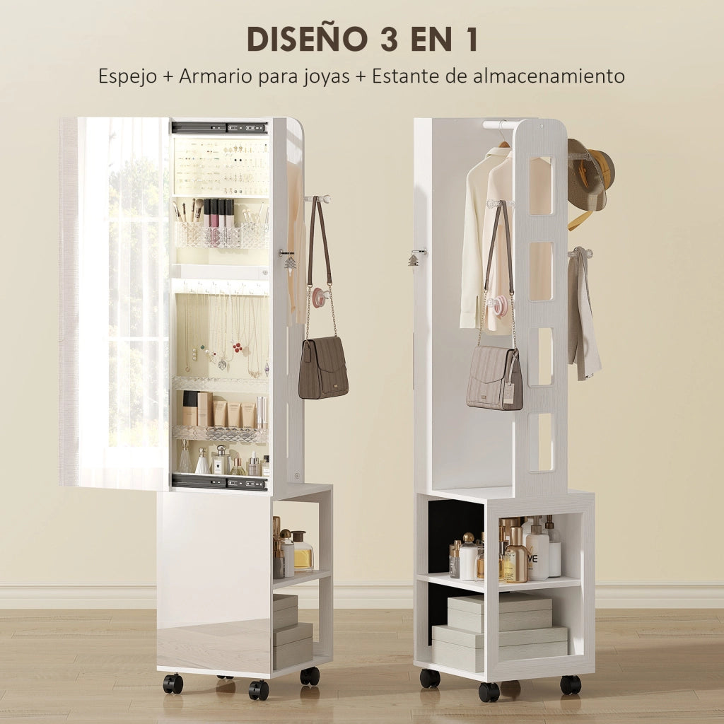 Armadio Specchio con Luci LED e Giro 360¡ã ¨C Minimal ¨C Bianco Beige