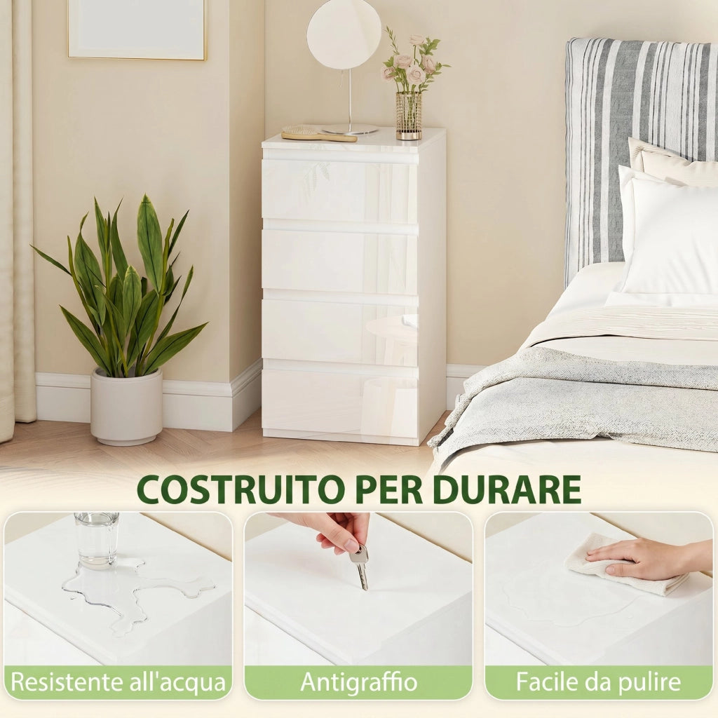 Com¨° Slim. 4 cassetti lucidi. bianco. per camera da letto.
