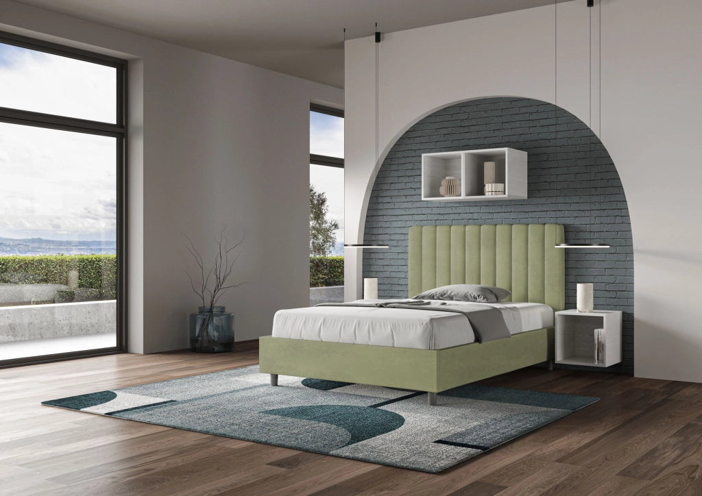 BS COM Letto una piazza e mezza contenitore imbottito 120x200 microfibra tè verde
