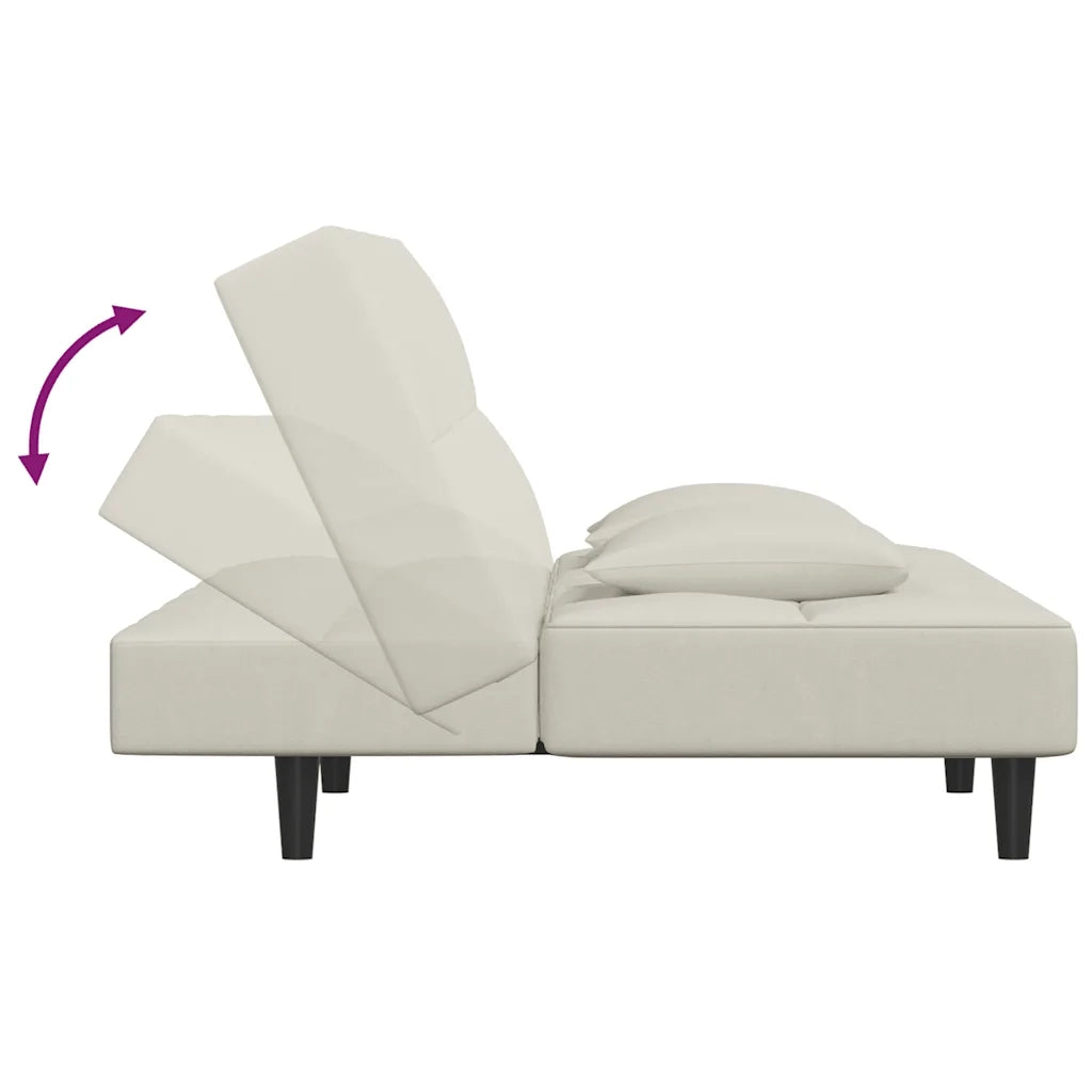 Divano Letto a 2 Posti con 2 Cuscini-Sofa Letto 2 Posti-Daybed Crema in Velluto 915868