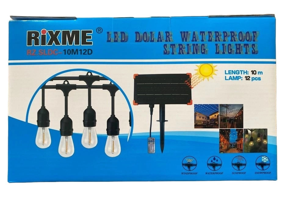 CATENE CATENA LUMINOSA CON PANNELLO SOLARE 10 MT 12 LAMPADINE DA ESTERNO