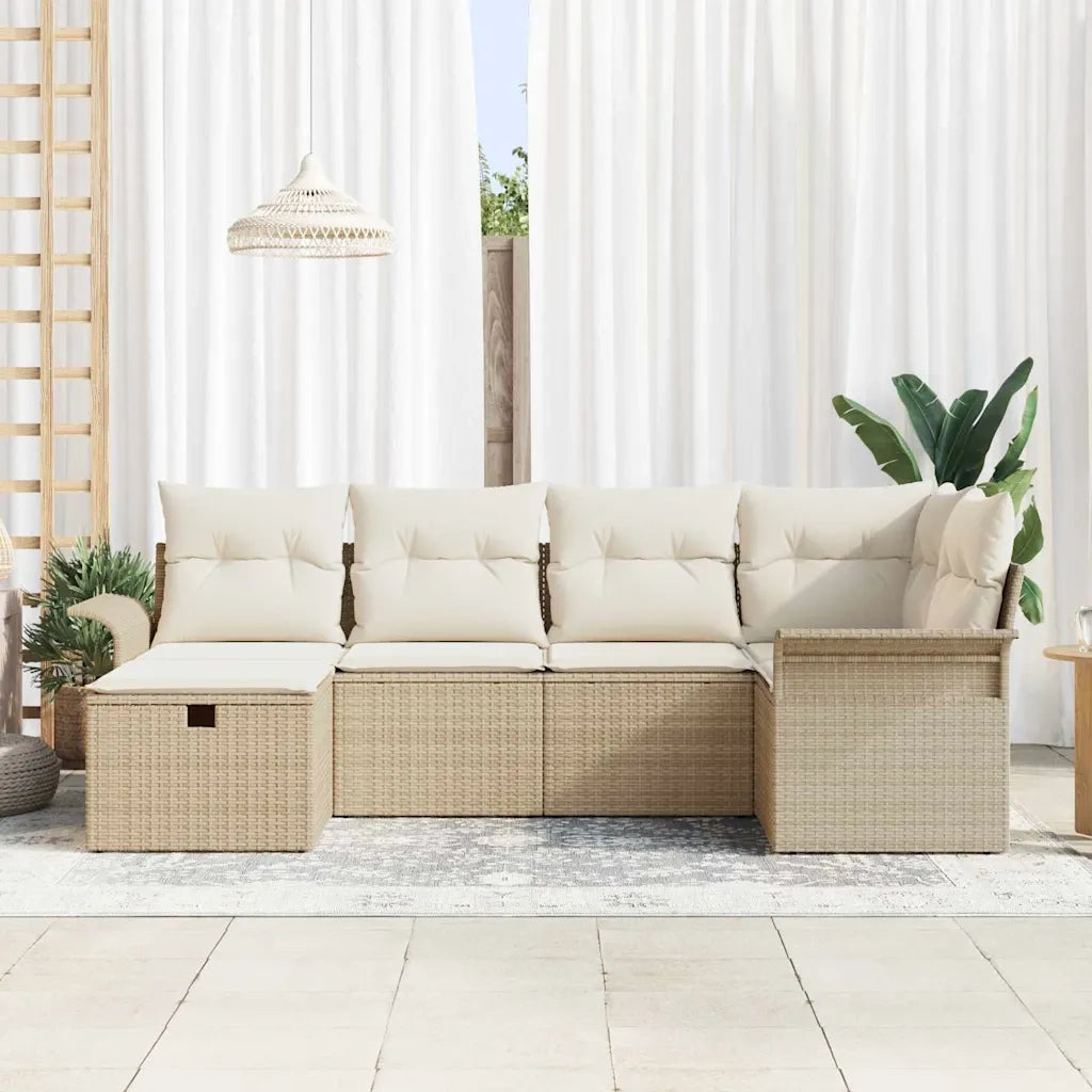 Set Divano da Giardino con cuscino 6 pcs Poly Rattan