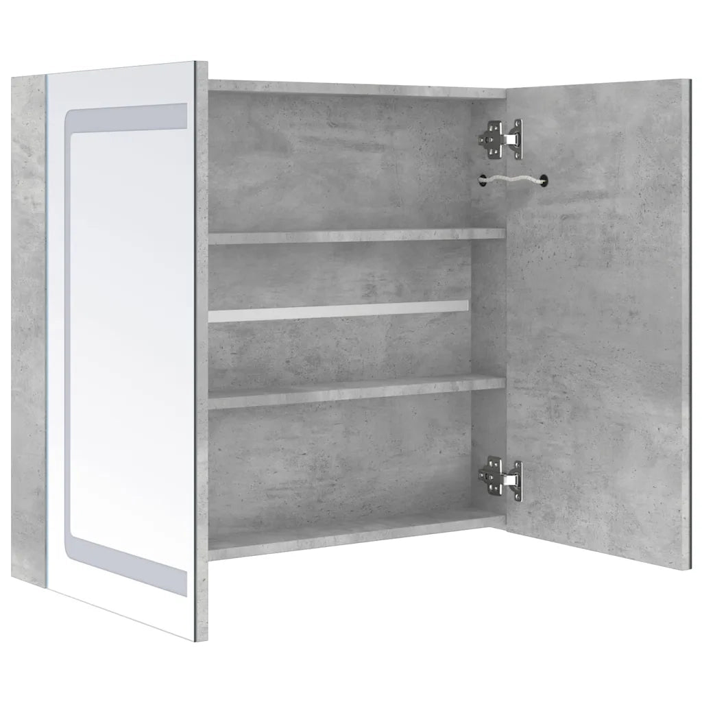 Armadietto Bagno con Specchio e LED Grigio Cemento 80x12x68 cm 326511