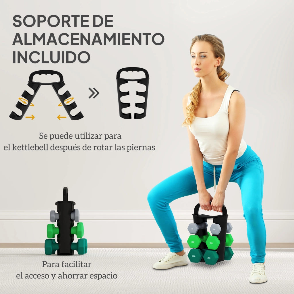 Set di manubri 2x1kg 2x2kg 2x3kg con supporto ¨C Minimal ¨C multicolore