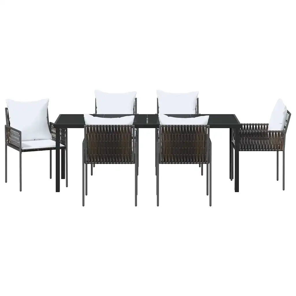 Set da Pranzo per Giardino 7 pcs Marrone e Nero Rattan in PE 3379098