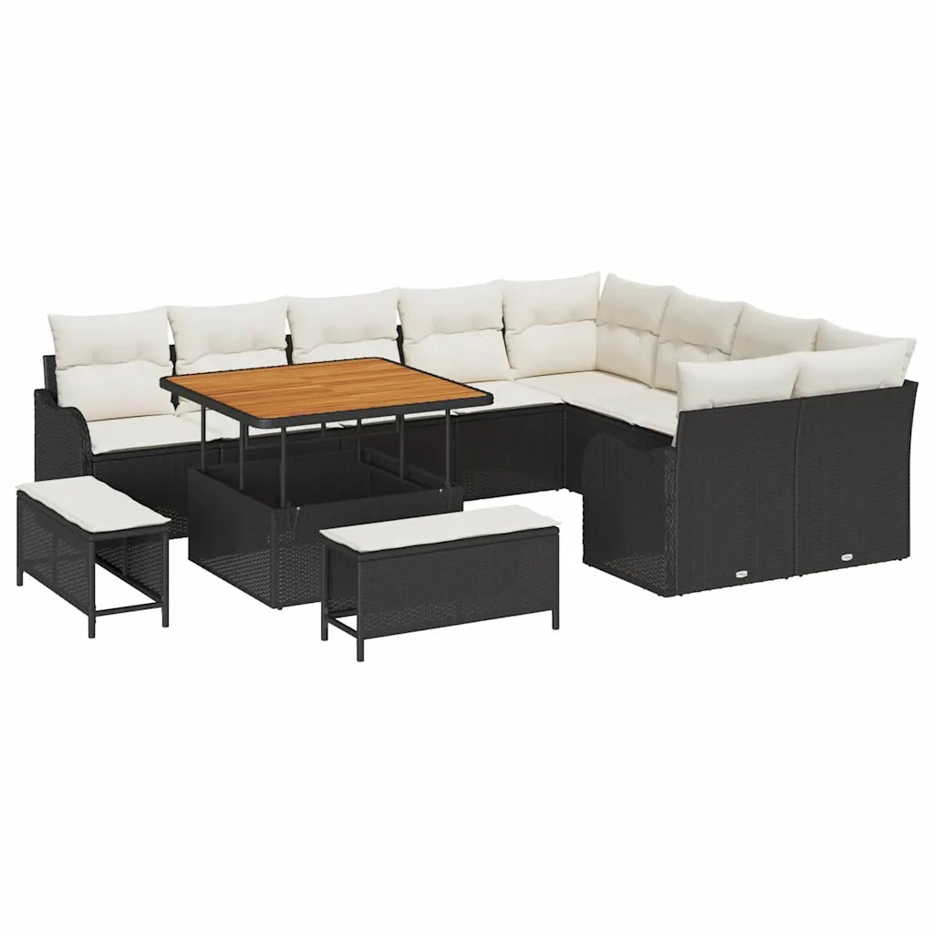 Set Divano da Giardino con cuscino 12 pcs Nero polyrattan