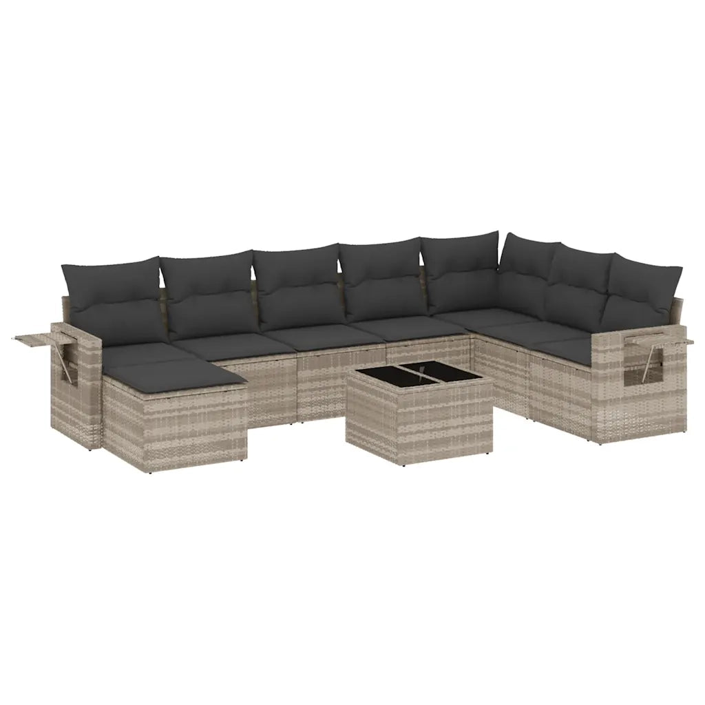 Set Divano da Giardino 9pz con Cuscini Grigio Chiaro Polyrattan 3220571