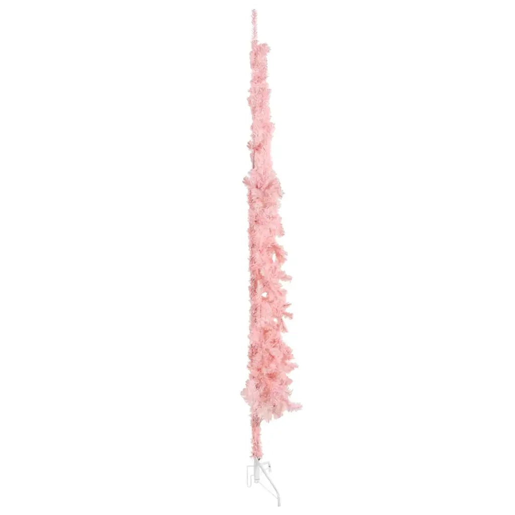 Albero Natale Artificiale Sottile a Met¨¤ e Supporto-Albero Natalizio Rosa 240 cm