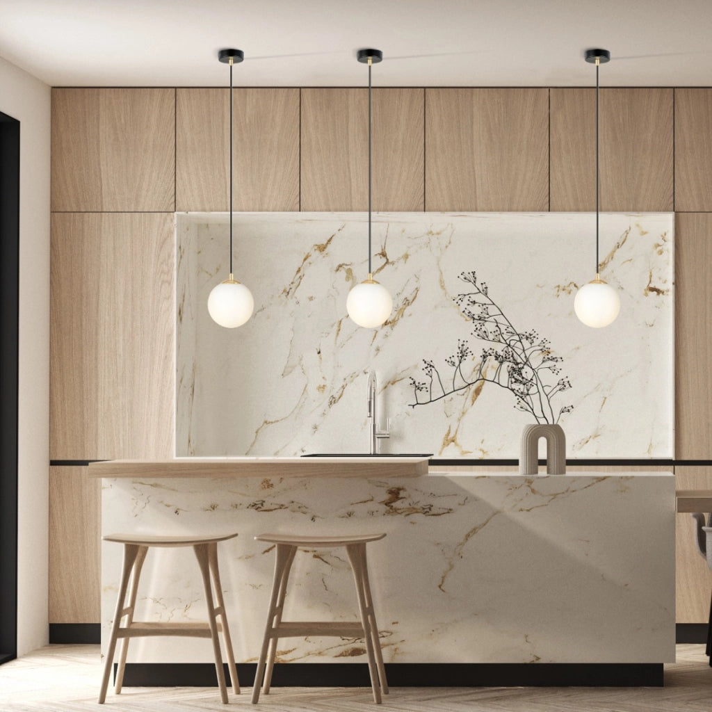 Lampada sospesa Emibig Royal vetro bianco oro E14 Ø14