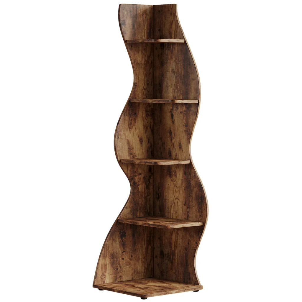 Scaffale angolare a 5 livelli in legno marrone 60x35x180 cm con ripiani regolabili