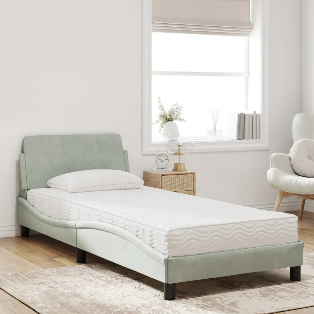 Letto con Materasso Dover Grigio Chiaro 80x200 cm in Velluto