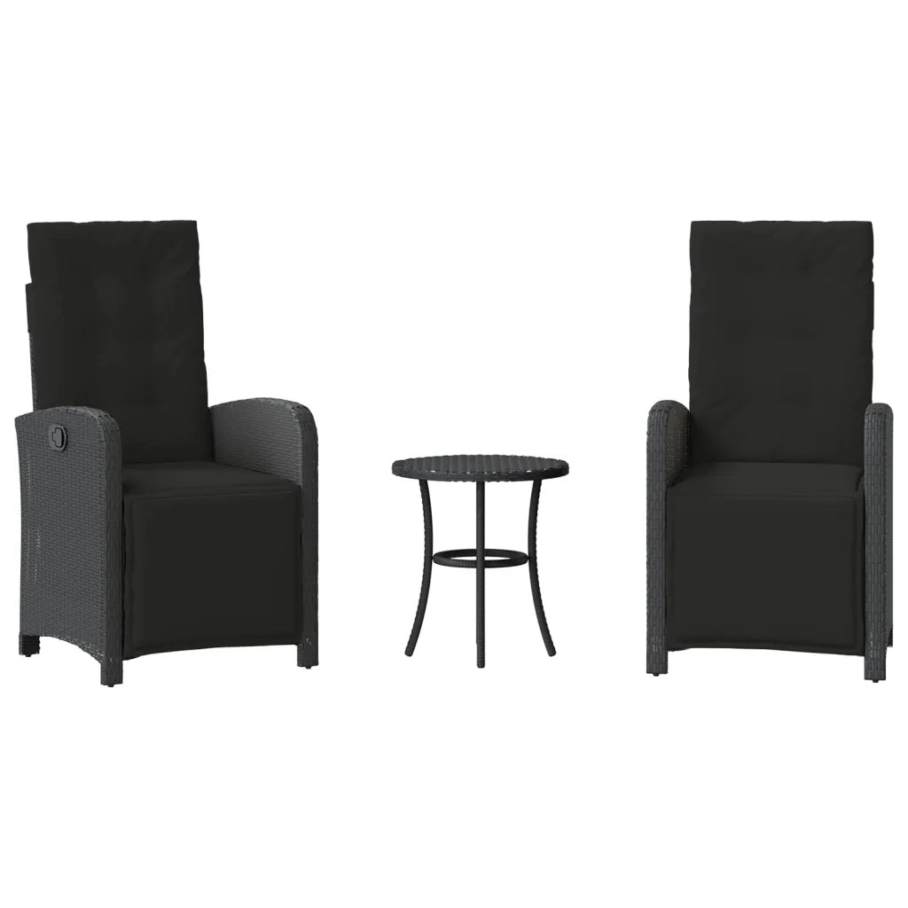 Set da Bistrò 3 pz con Cuscini Nero in Polyrattan 365201