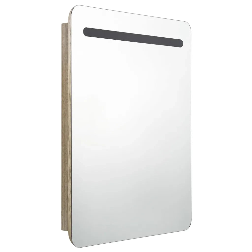 Armadietto Bagno con Specchio e LED Rovere 60x11x80 cm 326507