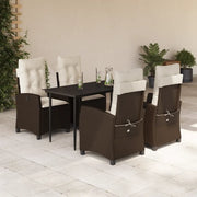 Set da Pranzo da Giardino 5pz con Cuscini in Polyrattan Marrone 3212765