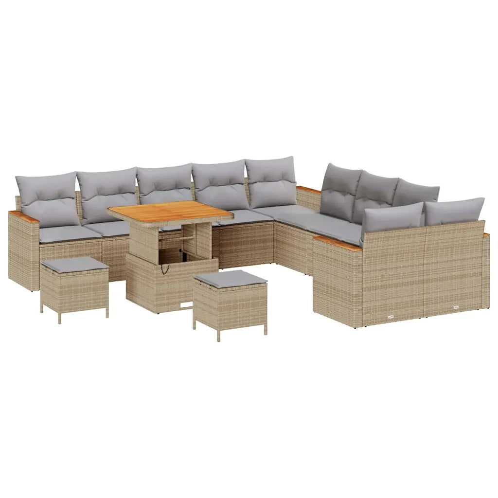 Set Divano da Giardino con cuscino 13 pcs Beige polyrattan 3365052