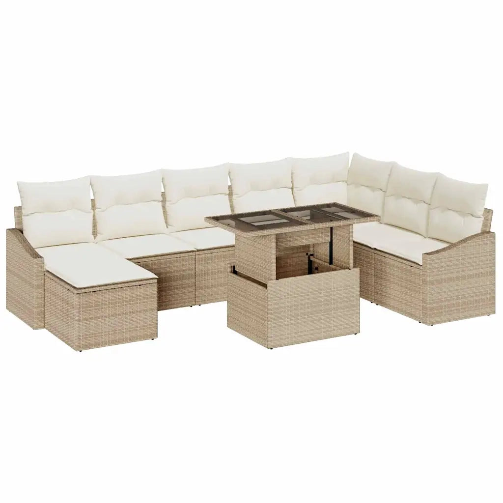 Set di divani con cuscino 9 pcs Beige e Crema polyrattan 3349057