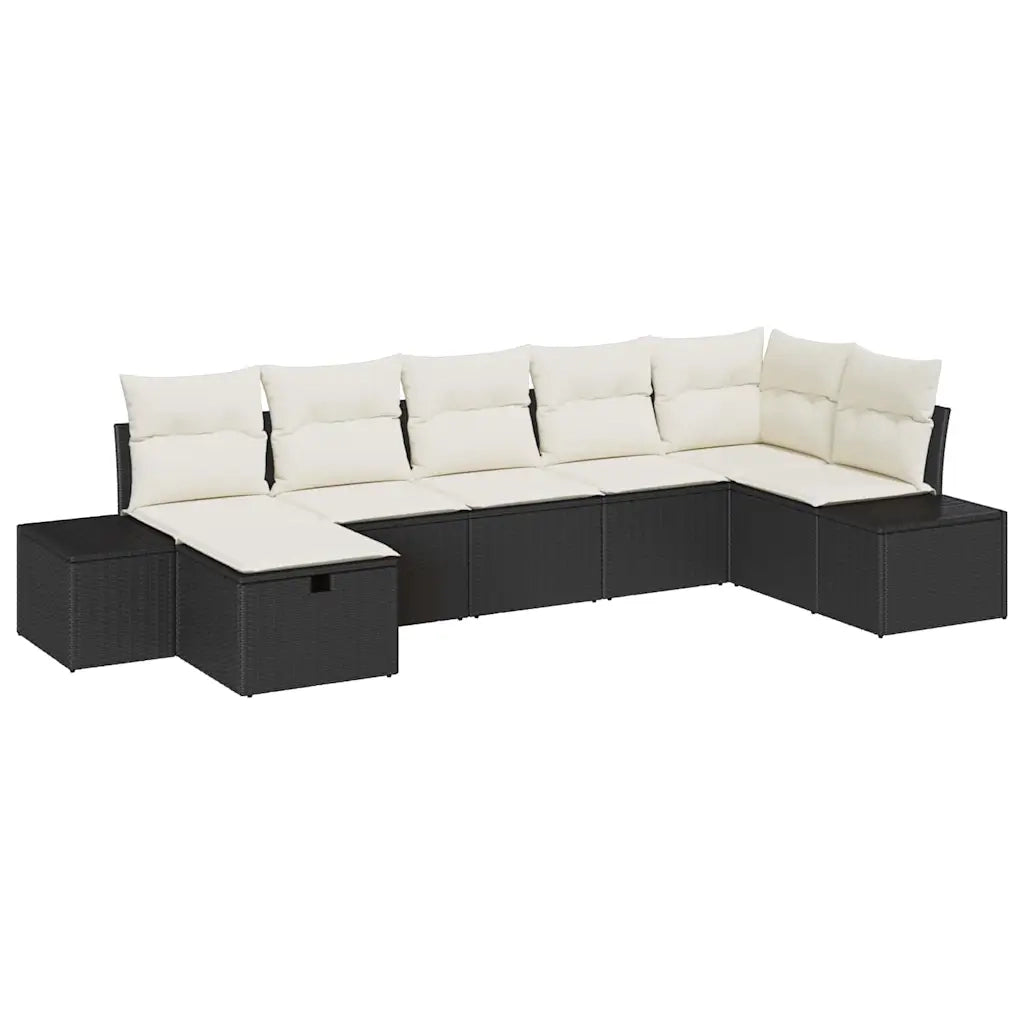Set Divano da Giardino con cuscino 7 pcs Nero polyrattan
