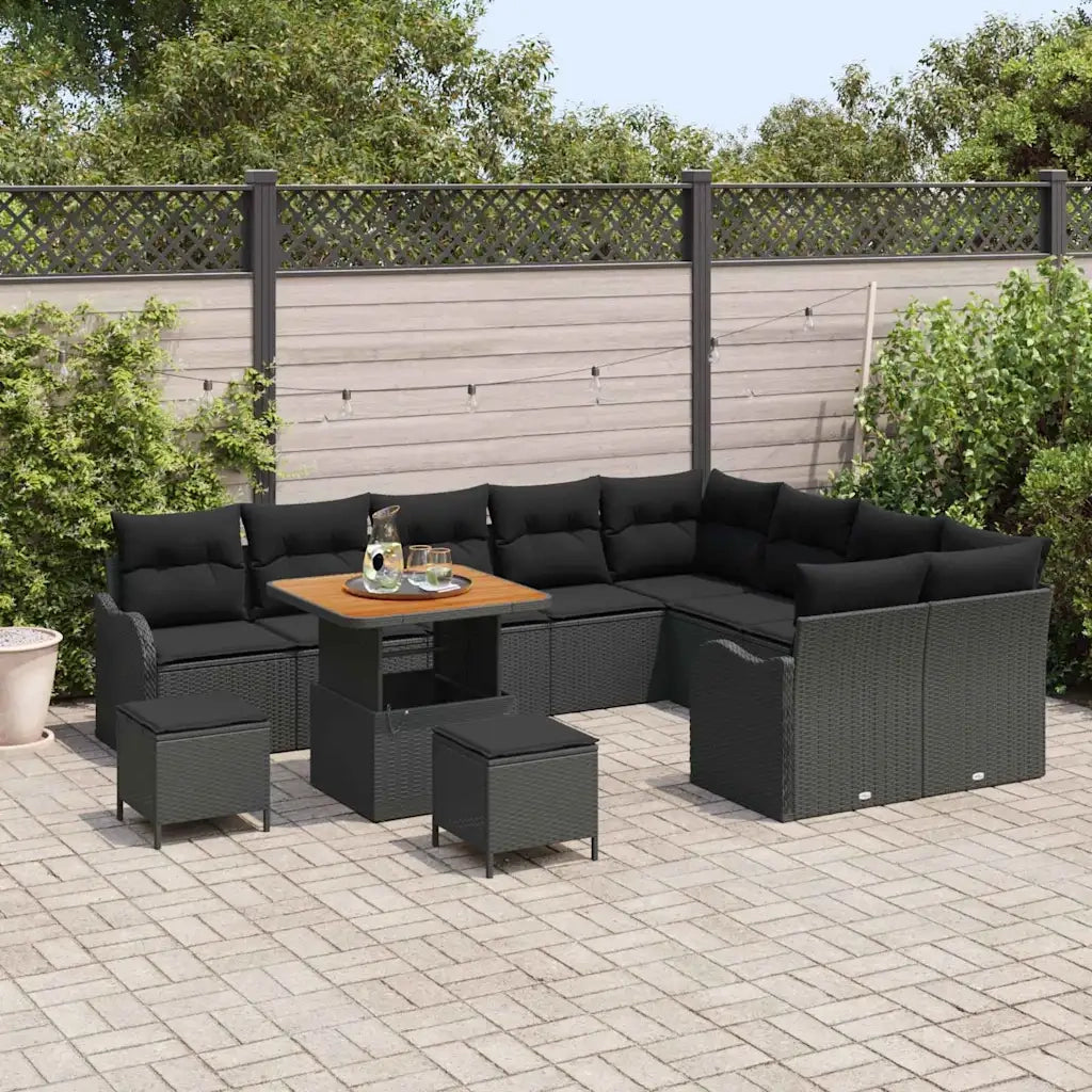 Set Divano da Giardino con cuscino 12 pcs Nero polyrattan