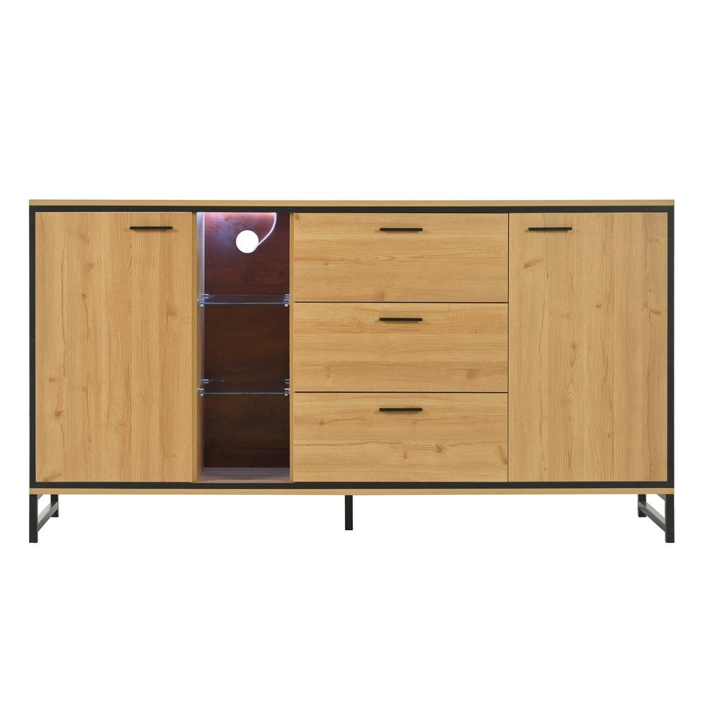 Credenza 3 Cassetti con Ripiani ¨C MINIMAL ¨C Nero e Legno, Design Moderno